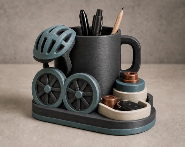 Matte 3D printed cycling coffee desk cup object
